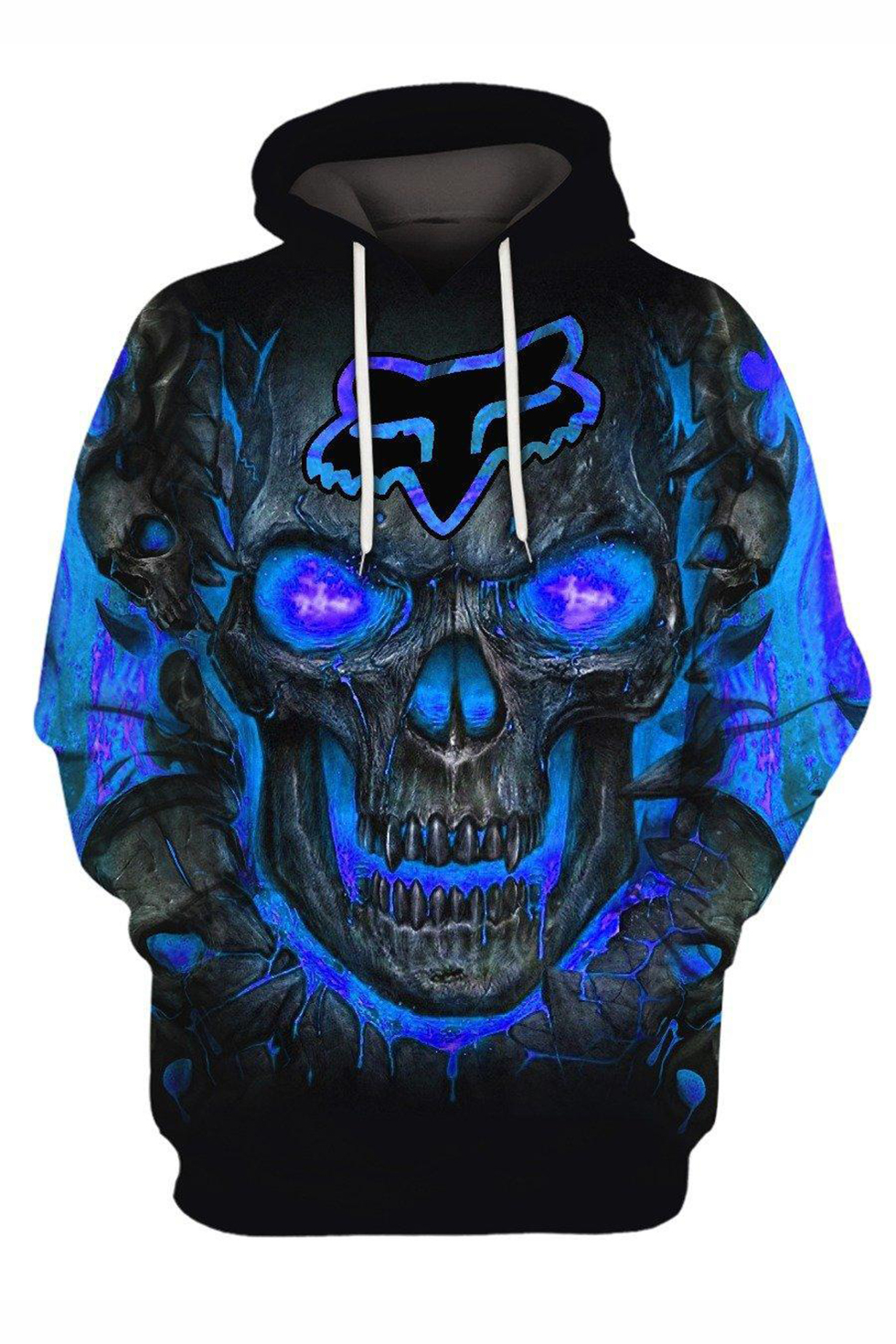 NOT Womens Novelty Hoodies Blue Flaming Skull Grip 3D Print Pullover Hooded Sweatshirt with Pocket 