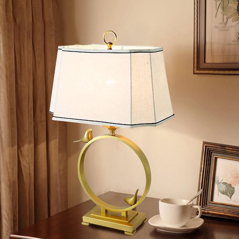 Brass Ring Night Table Lighting Country Metal 1 Bulb Bedroom Nightstand Lamp With Pagoda Fabric Shade Beautifulhalo Com