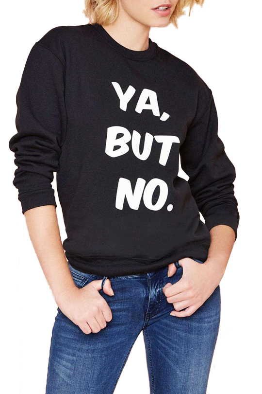 

White Letter Print Elastic Round Neck Long Sleeve Sweatshirt, Black