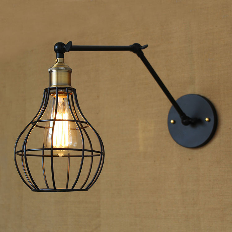 

Pearl Shape Cage 1 Light Adjustable Wall Sconce in Black Finish