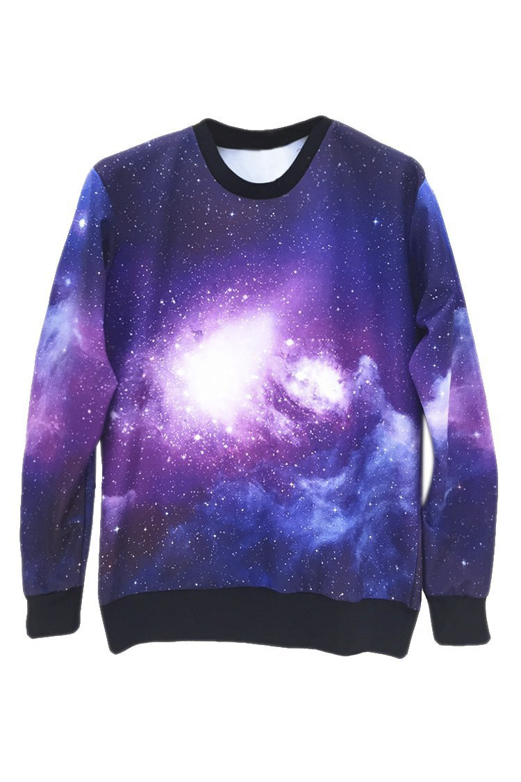 

Women's Round Neck Tie Dye Galaxy Printed Sweatshirt T-shirts, Purple