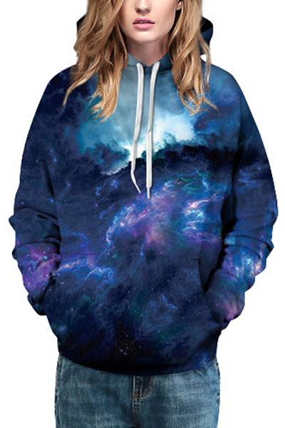 

Hot Fashion Digital Galaxy Printed Long Sleeve Baseball Hoodie for, Blue