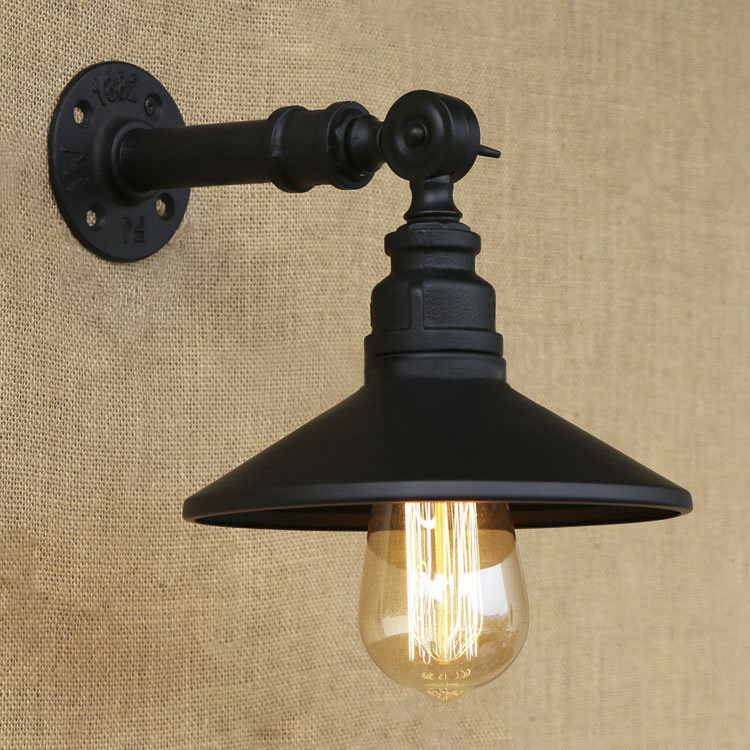 

Industrial Black Finish Metal Shade One Light Wall Sconce for Hallway