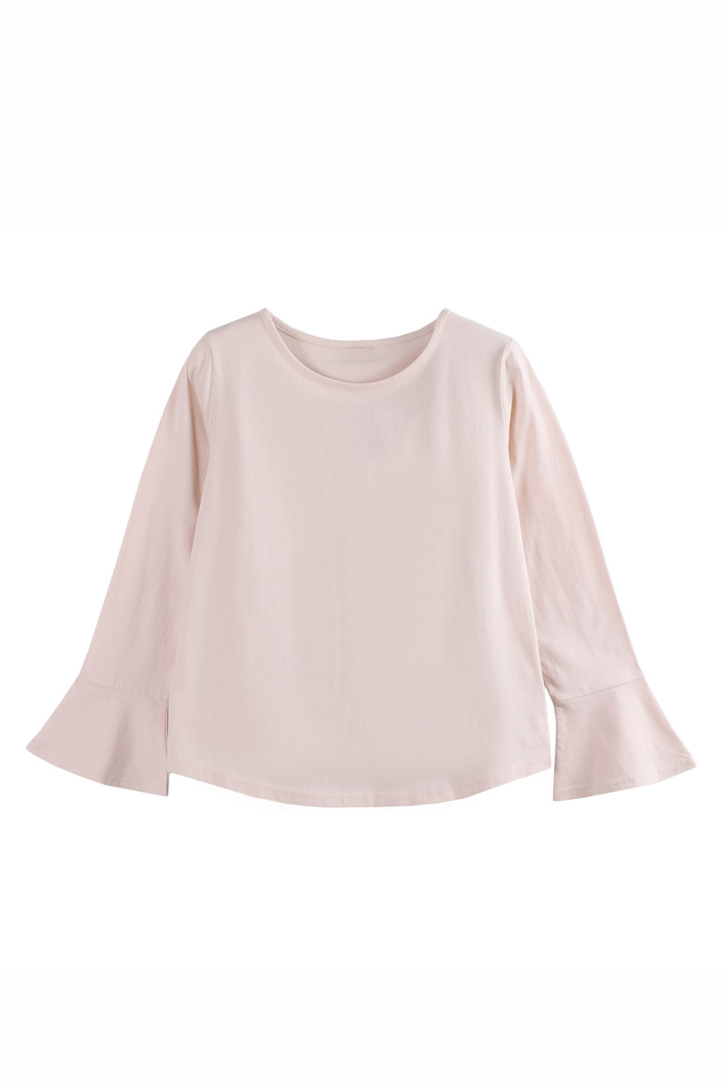 

Plain Round Neck Long Sleeve Ruffle Cuffs T-Shirt, Pink