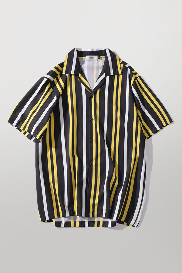 yellow and white striped button up shirt