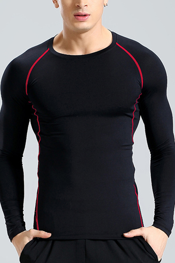 Men Fitness Stretch Sportswear Fast-dry T-Shirts Muscle Fit Contrast Raglan Tops 