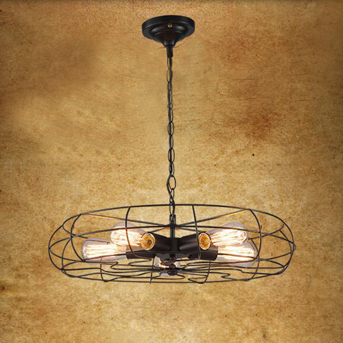 

Retro Style 5 Light Ceiling Fan Shape Hanging Pendant with Cage