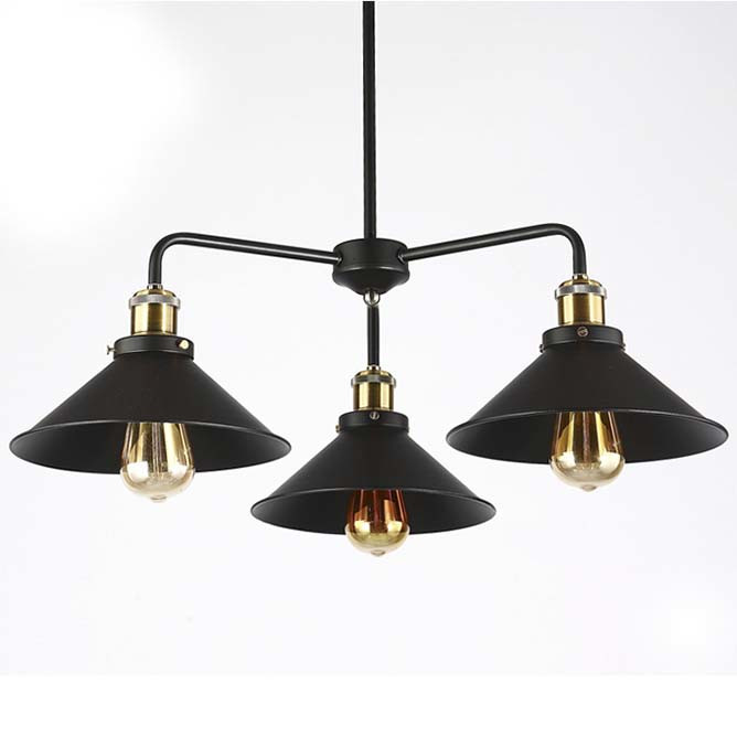 

Wrought Iron 3 Light 1 Tier Industrial Chandelier with Metal Shade