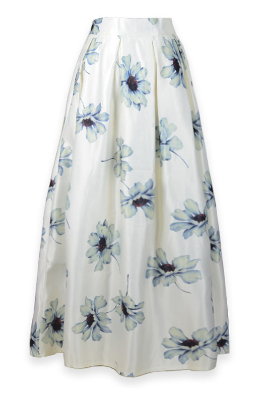 

Floral Printed OL Maxi Skirt for Women High Waist, White