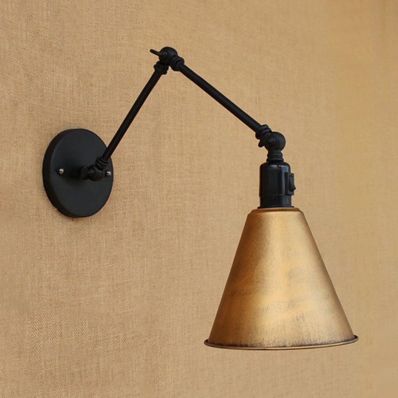 Industrial Swing Arm Wall Sconce 5 Conical Shade Aged Brass Beautifulhalo Com - Brass Articulated Arm Wall Sconce