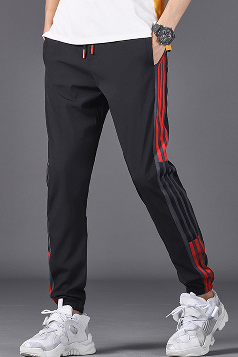 black side striped drawstring track pants
