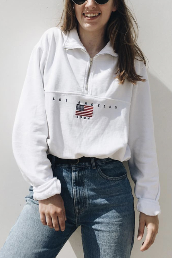 embroidered half zip pullover