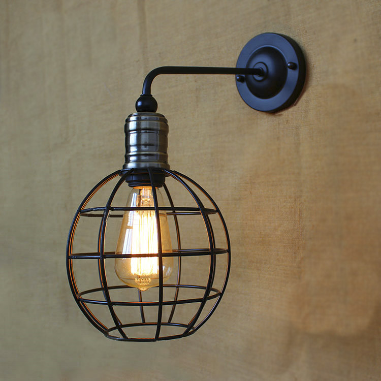 

1-light Indoor Hallway LOFT Sconce with Globe Cage Shade