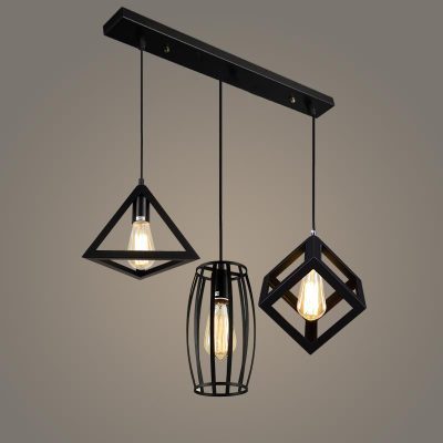 

Industrial 3-Lt Multi Light Pendant with Different Cage in Black