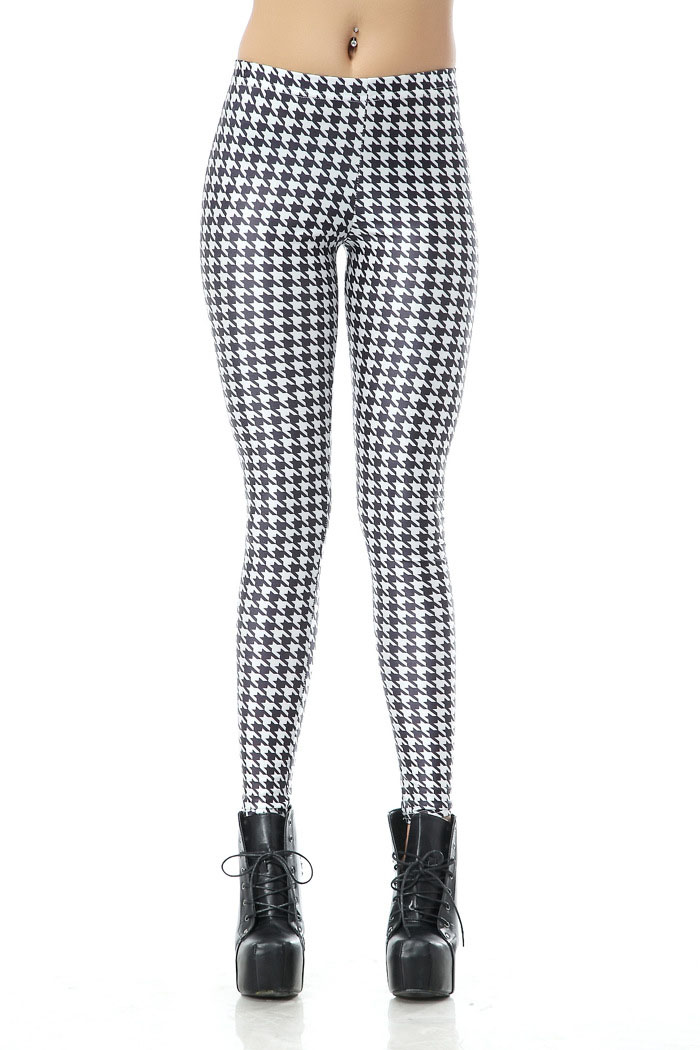 

Women's Plaid Print Stretchy Ankle Leggings Tights, Black