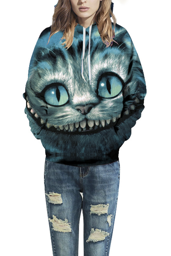 

Unisex Simulation Printing Cat Pocket Hooded Sweatshirt, Green