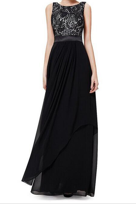 

Elegant Sleeveless Round Neck Evening Party Dress, Black