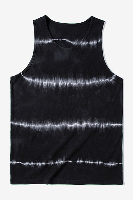 

New Fashion Striped Lightning Tie Dye Round Neck Sleeveless Cotton, Black