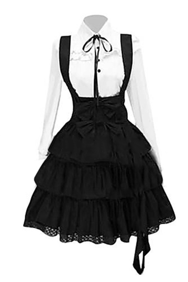 black dress with white ruffle