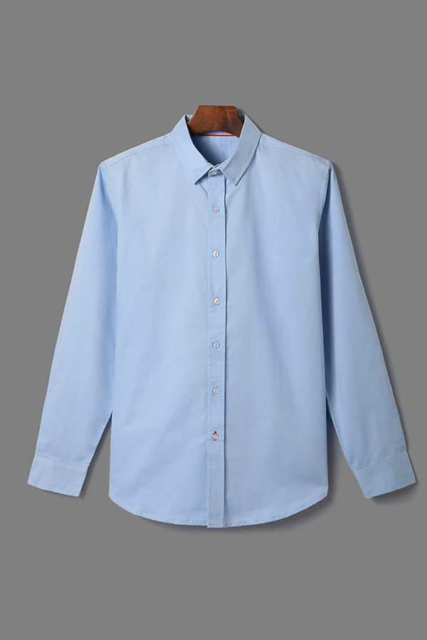 Hajotrawa Mens Plain Lapel Neck Curved Hem Pocket Contrast Color Button Down Shirts