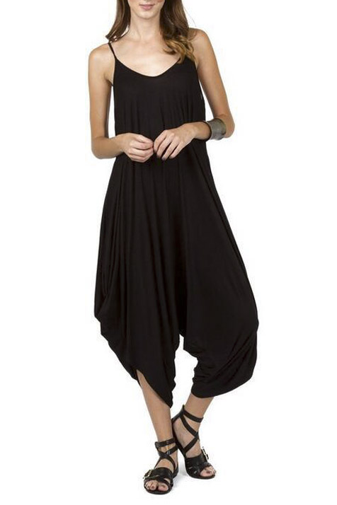 

Summer New Style V-Neck Spaghetti Straps Loose Wide Leg Jumpsuits, Black