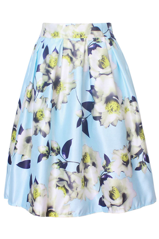 

Women's Printed Pleated Flared A-Line Midi Skirt, Blue