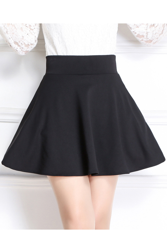 

Women's High Waist Mini A-Line Plain Skater Skirt, Black