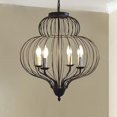 

20 Inches Wide Matte Black Cage Pearl Foyer Pendant