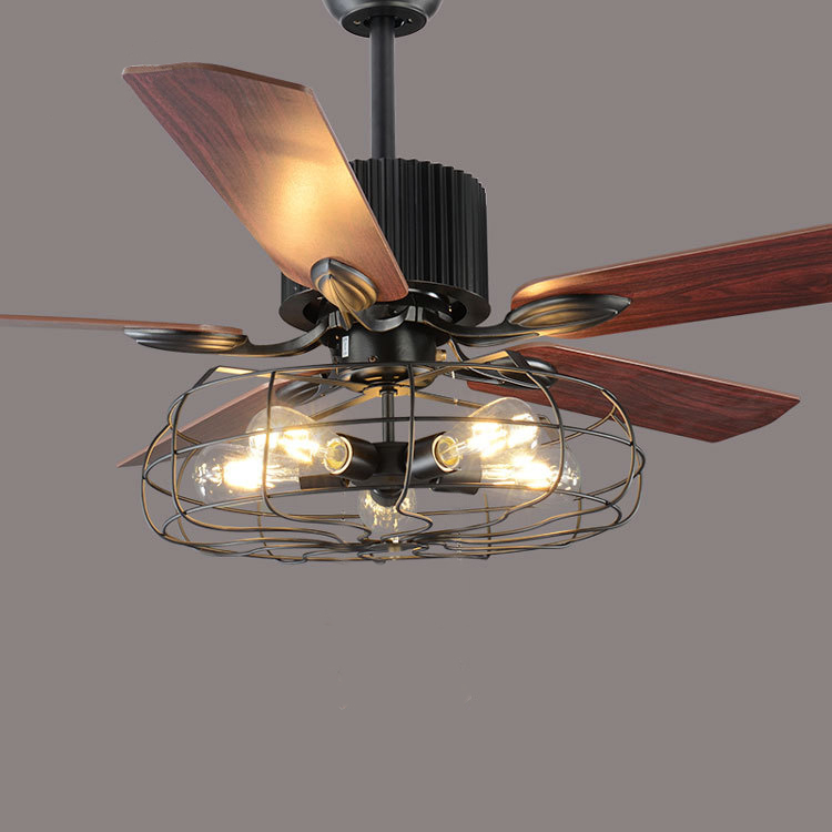 Industrial Fan Semi Flush Ceiling Light In Wrought Iron Style