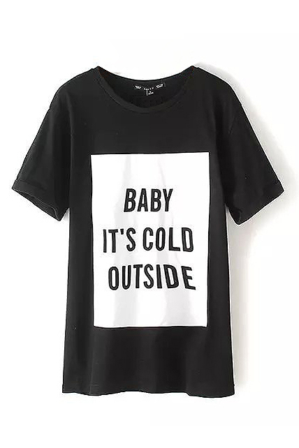 

Color Block Letter Print Short Sleeve Tee, Black