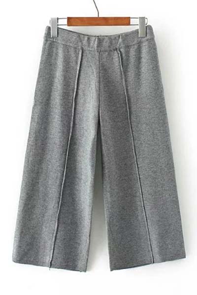 

Women's Solid Mid Waist Wide Leg Ankle Length Pants, Gray