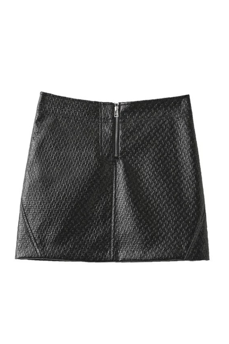

Women's Fashion Zip Placket High Rise PU Black A-Line Mini Skirt