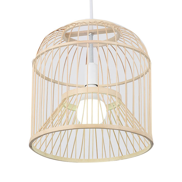 Birdcage Shape Led Pendant Lighting Living Room Bamboo Single