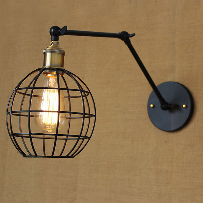 Industrial Globe Wire Cage 1 Light Mini-Pendant Light