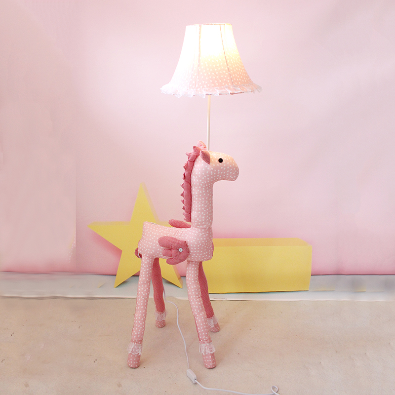 Pink Horse Base Floor Lamp With Bell Fabric Shade Girls Bedroom 1 Head