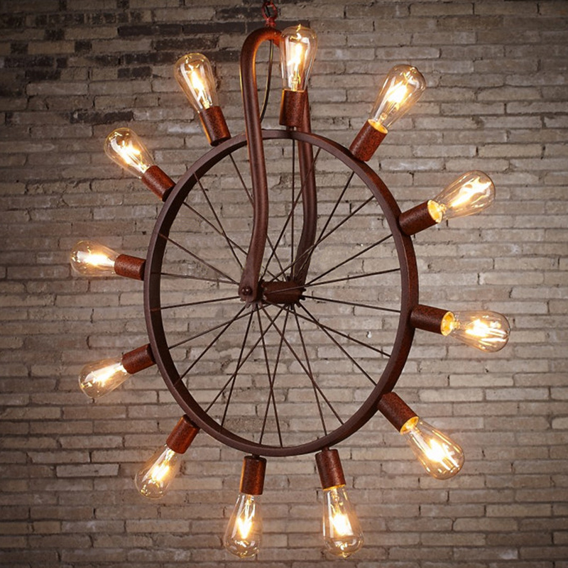 

Aged Copper 12 Lights Industrial Pendant in Wheel Shape