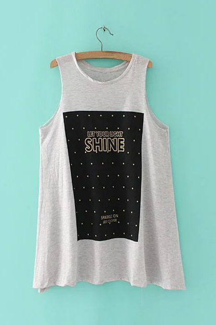 

Contrast Squared Letter Printed Sleeveless Round Neck Mini Tank Swing, Gray