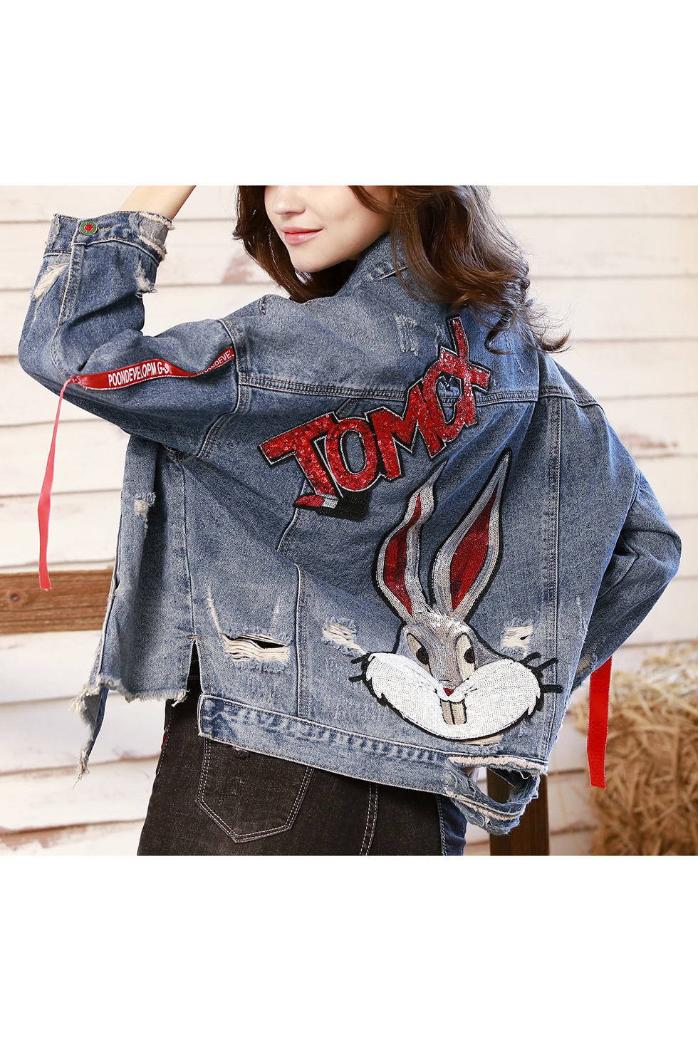 womens printed denim jacket