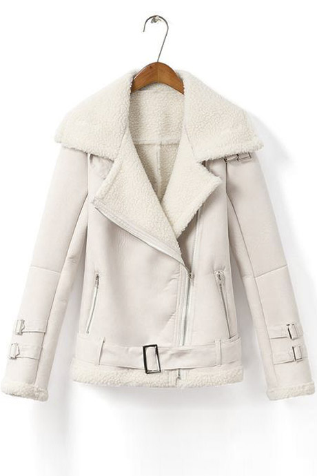 

Fashion Notched Lapel Oblique Zipper Jacket for Winter, Beige