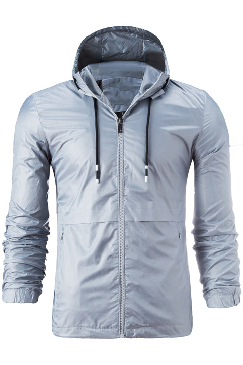 slim plain zipper hooded jacket