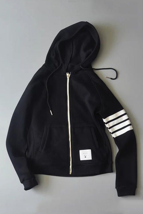 black and white striped zip up hoodie