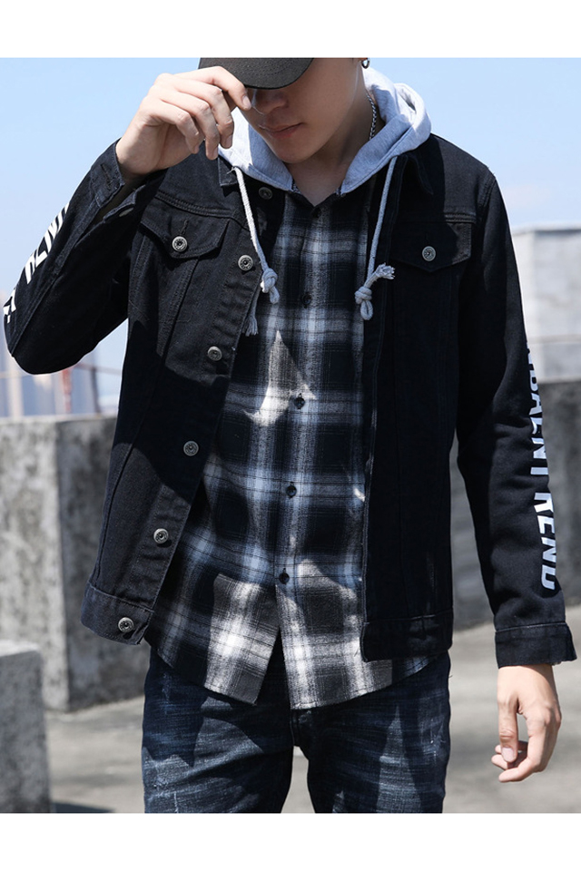 mens slim fit black denim jacket