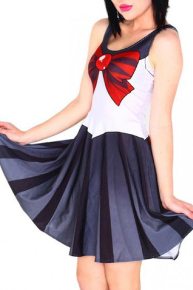 

Cartoon Cosplay Tank Skater Dress, Black