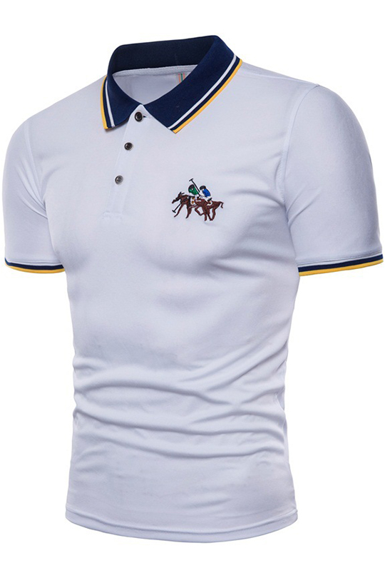 Fashion Simple Horse Logo Embroidery Contrast Tipped Slim Fit Polo Shirt Beautifulhalo Com