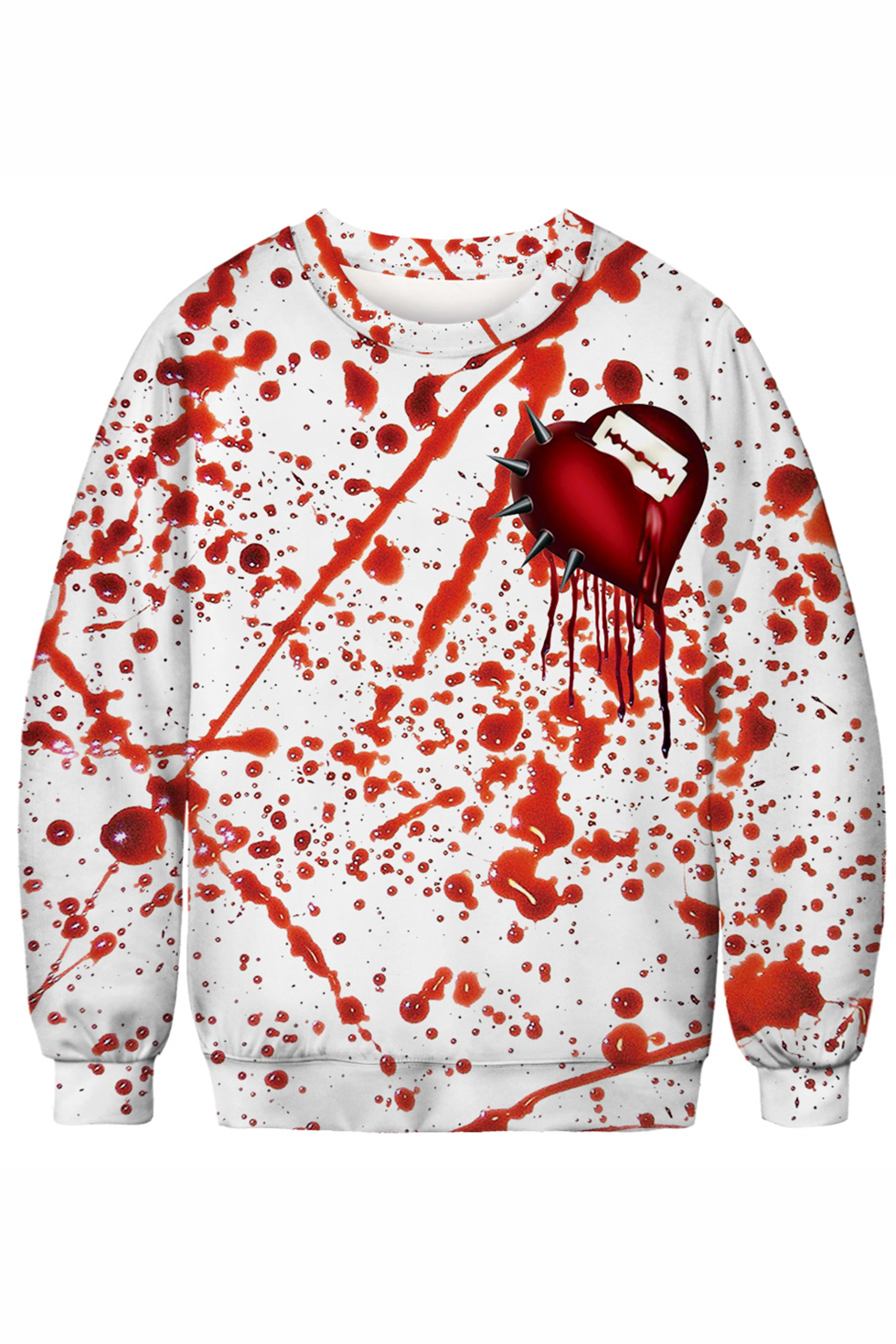 2019New Blood Splatter Halloween 3D Print unisex Round Neck Long Sleeve Sweater
