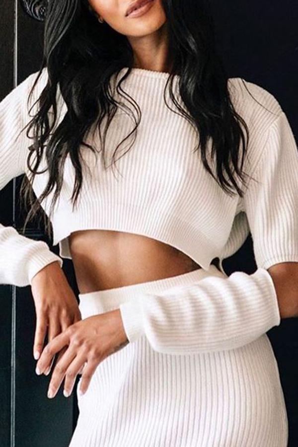 long sleeve crop top and midi skirt set