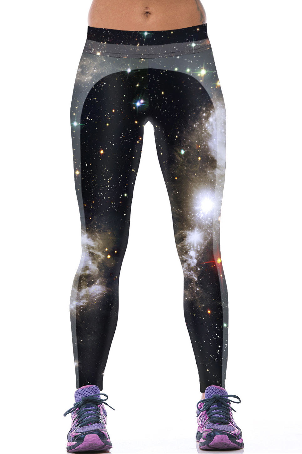 

Color Block Galaxy Print Stretch Skinny Yoga Leggings, Black