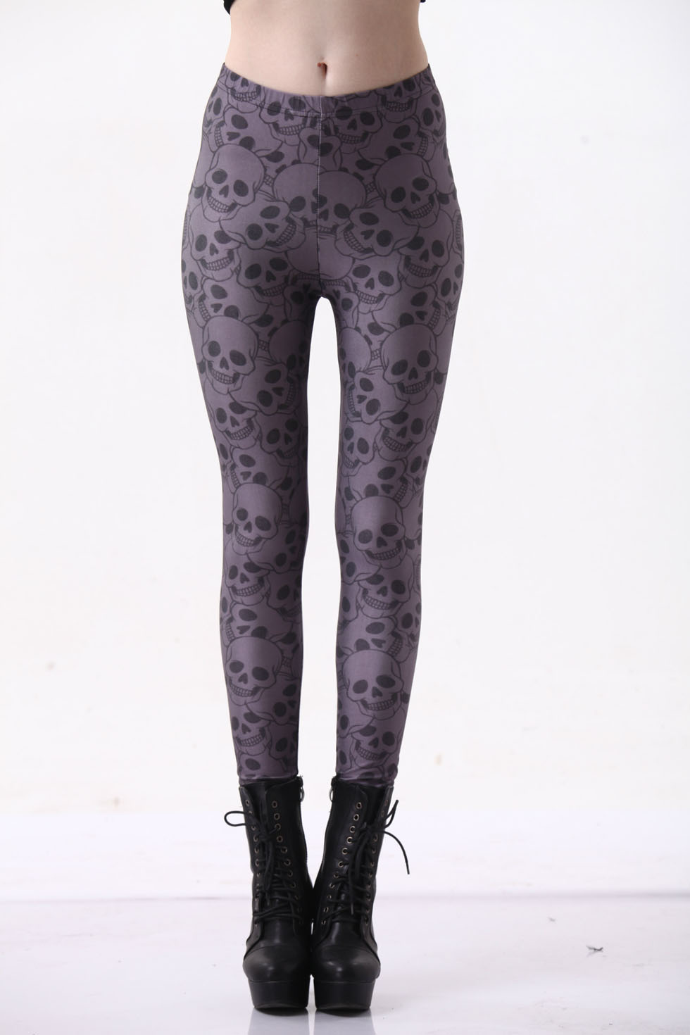 

Women's Skull Print Leggings Footless Stretch Tights, Gray