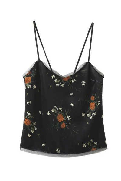 

Women's Fashion Spaghetti Straps Floral Print Cami Top, Black