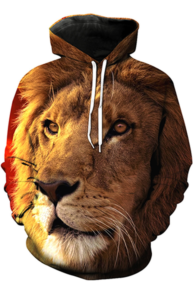 

Unisex 3D Lion Printed Long Sleeve Hoodie Sweatshirt, Brown